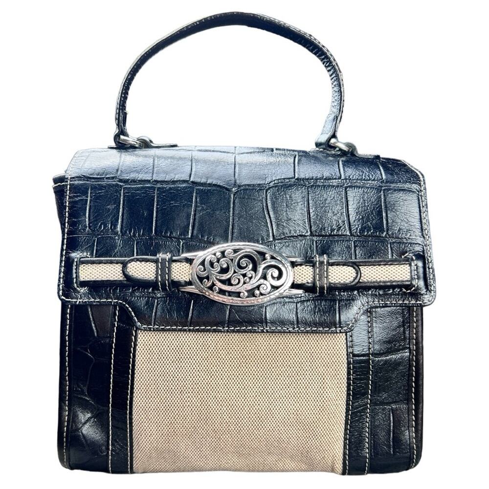 Brighton Uptown Tommi Croc Embossed Leather Handbag, Black/Purple/Cream